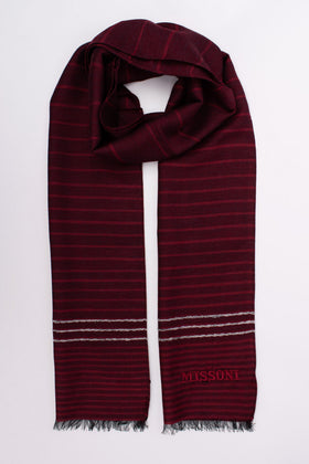 RRP€360 MISSONI Silk & Wool Stole Scarf Long Striped Frayed Edges Made in Italy gallery photo number 1