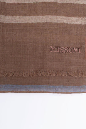 RRP€360 MISSONI Wool Shawl Wrap Scarf Long Striped Embroidered Logo Frayed gallery photo number 8