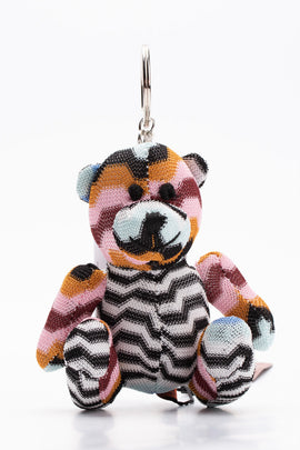 RRP€135 MISSONI Crochet Teddy Bear Keyring Small Zig Zag Pattern  Engraved Logo