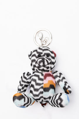 RRP€135 MISSONI Crochet Small Teddy Bear Keyring Zig Zag  Pattern Engraved Logo