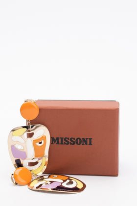 RRP€370 MISSONI Face Design Clip-On Earrings Coated Enamel Colour Block Logo gallery photo number 1