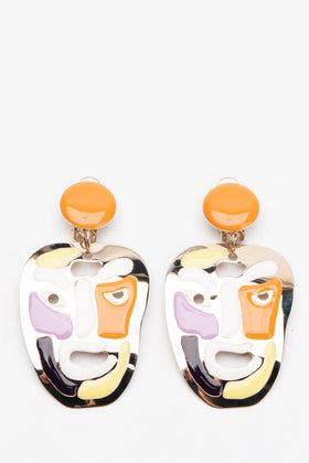 RRP€370 MISSONI Face Design Clip-On Earrings Coated Enamel Colour Block Logo gallery photo number 2