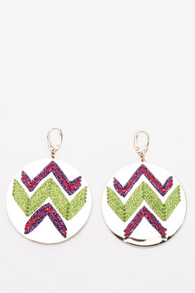 RRP€490 MISSONI Gold Plated Round Plaque Dangle Earrings Lame Zig Zag Motif gallery photo number 2