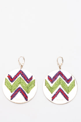 RRP€490 MISSONI Gold Plated Round Plaque Dangle Earrings Lame Zig Zag Motif gallery photo number 3