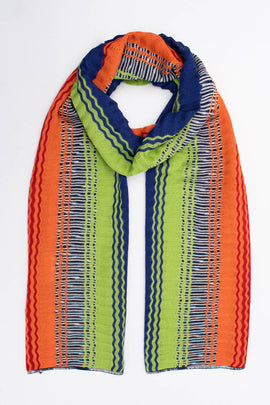 RRP€360 MISSONI Knitted Long Shawl / Wrap Scarf Zig Zag Pattern Scalloped Edges