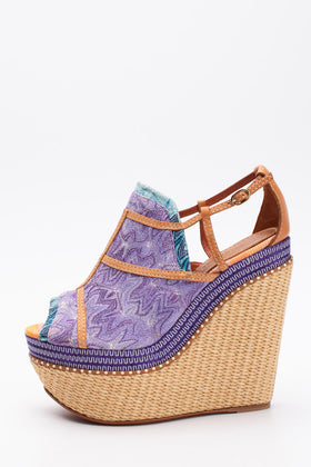 RRP€855 MISSONI Wedge Crochet Sandals US9 EU39 UK6 Lame Zig Zag Braided Outsole gallery photo number 2
