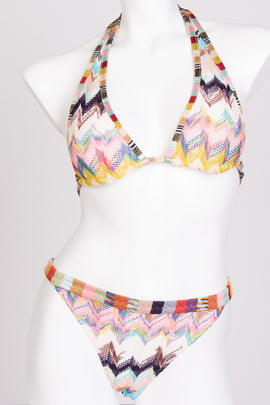RRP €360 MISSONI MARE Bikini Set US6 IT42 M Zig Zag Lame Effect Lightweight Knit