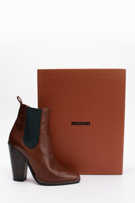 RRP€760 MISSONI Leather Chelsea Boots US10 EU40 UK7 Wooden Zig Zag Heel