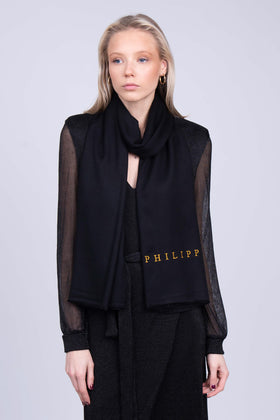 RRP €235 PHILIPP PLEIN Large Shawl Wrap Scarf Logo Two Tone Made in Italy gallery photo number 5