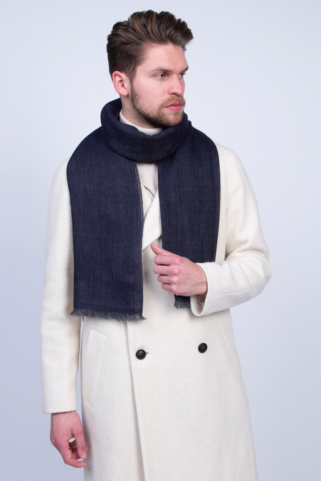 MALO Wool Large Shawl Wrap Scarf RRP€320 Denim Look Lightweight Made in Italy gallery main photo