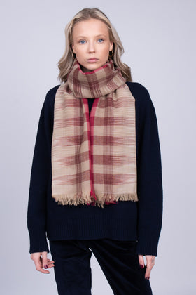 MALO Wool Large Shawl Wrap Scarf RRP€320 Check Frayed Edges Made in Italy gallery photo number 4
