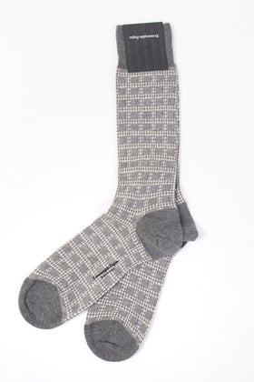 RRP €38 ZEGNA Mid Calf Socks One Size Cashmere Blend Check Mate Melange gallery photo number 2