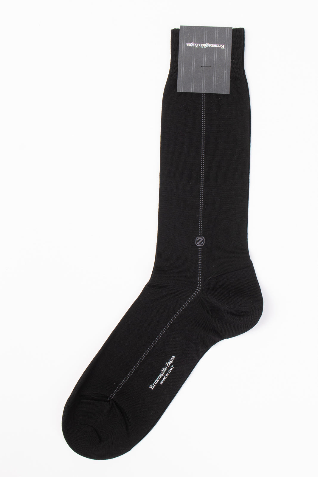 RRP €29 ZEGNA Mid Calf Everyday Socks One Size Black Coated Logo Made in Italy gallery main photo