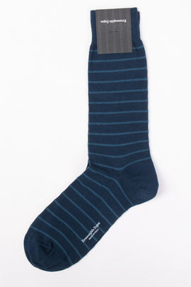 RRP€29 ZEGNA Mid Calf Socks One Size Colored Lines Egyptian Cotton Made in Italy