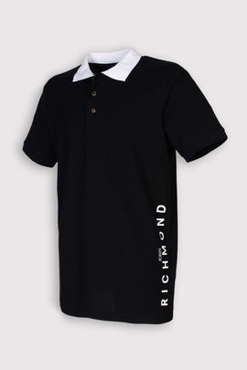 JOHN RICHMOND Pique Cotton Polo Shirt Size L Half Button Logo Contrast Collar