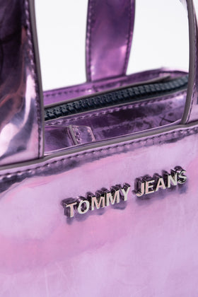 TOMMY JEANS Tote Shoulder Bag Varnished PU Leather Zipped Mirrored Metallic gallery photo number 5