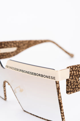 RRP€279 BORBONESE UNIVERSO Square Shield Sunglasses OP Suede Leather Mirrored gallery photo number 5