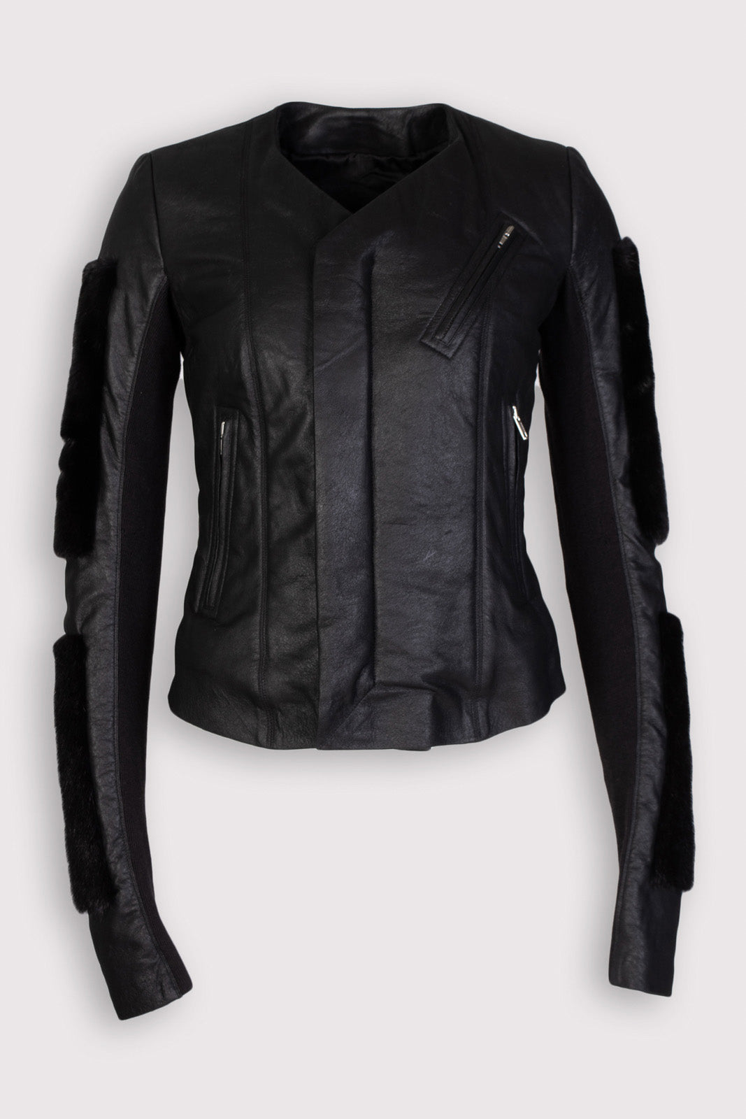 RRP €2586 RICK OWENS SISYPHUS Leather Jacket IT42 US6 M Mink Fur & Wool Inserts gallery main photo