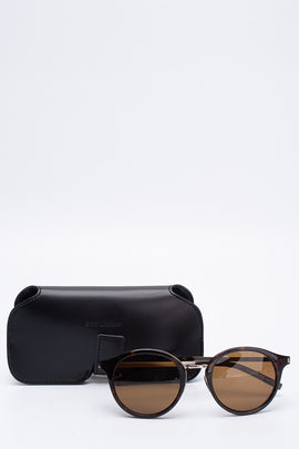 RRP €340 SAINT LAURENT SL57 Round Sunglasses Tortoiseshell Pattern Brown Lenses
