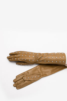 RRP€550 BOTTEGA VENETA Leather Gloves Size S / 7 Silk Lining Studs Embellished