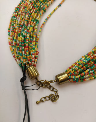 8 Beaded Collar Necklace Adjustable Length Aged Metal Multichain Lobster Clasp gallery photo number 6